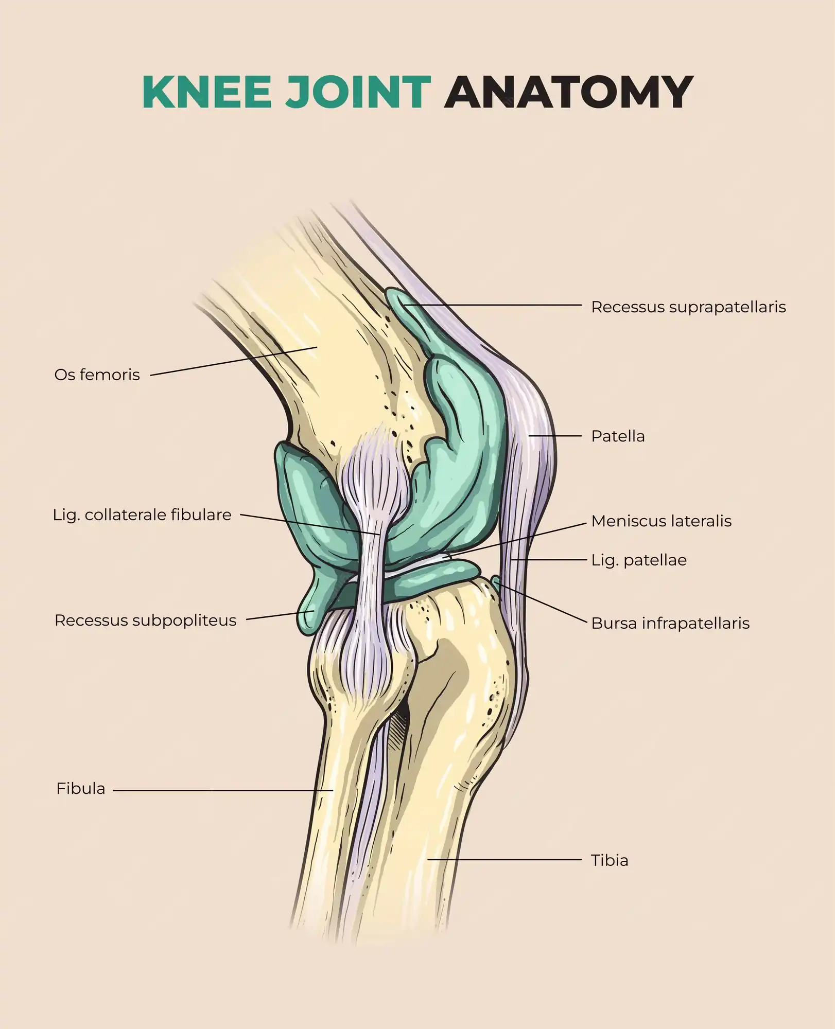 Anatomical illustration of knee joint cartilage showing how glucosamine and chondroitin support joint structure