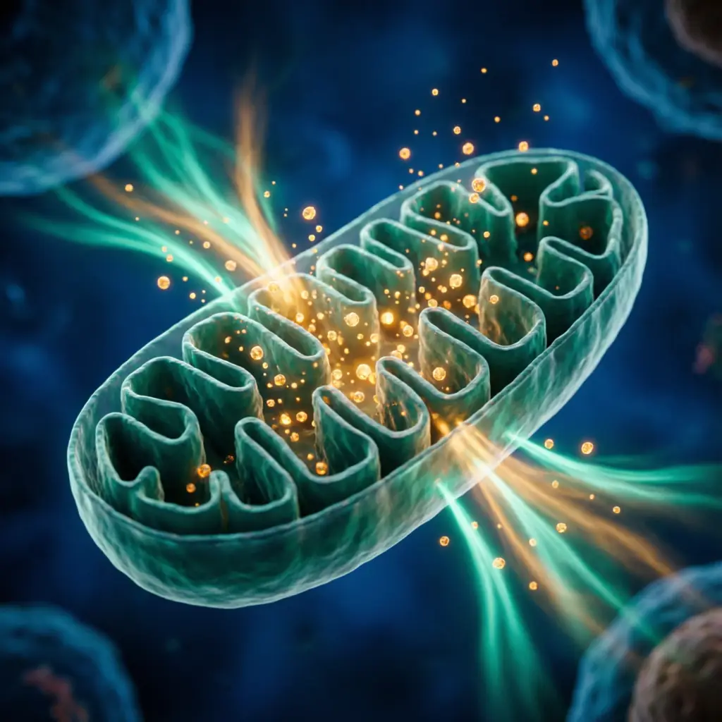Mitochondrion producing ATP cellular energy for healthy aging supplement formulations
