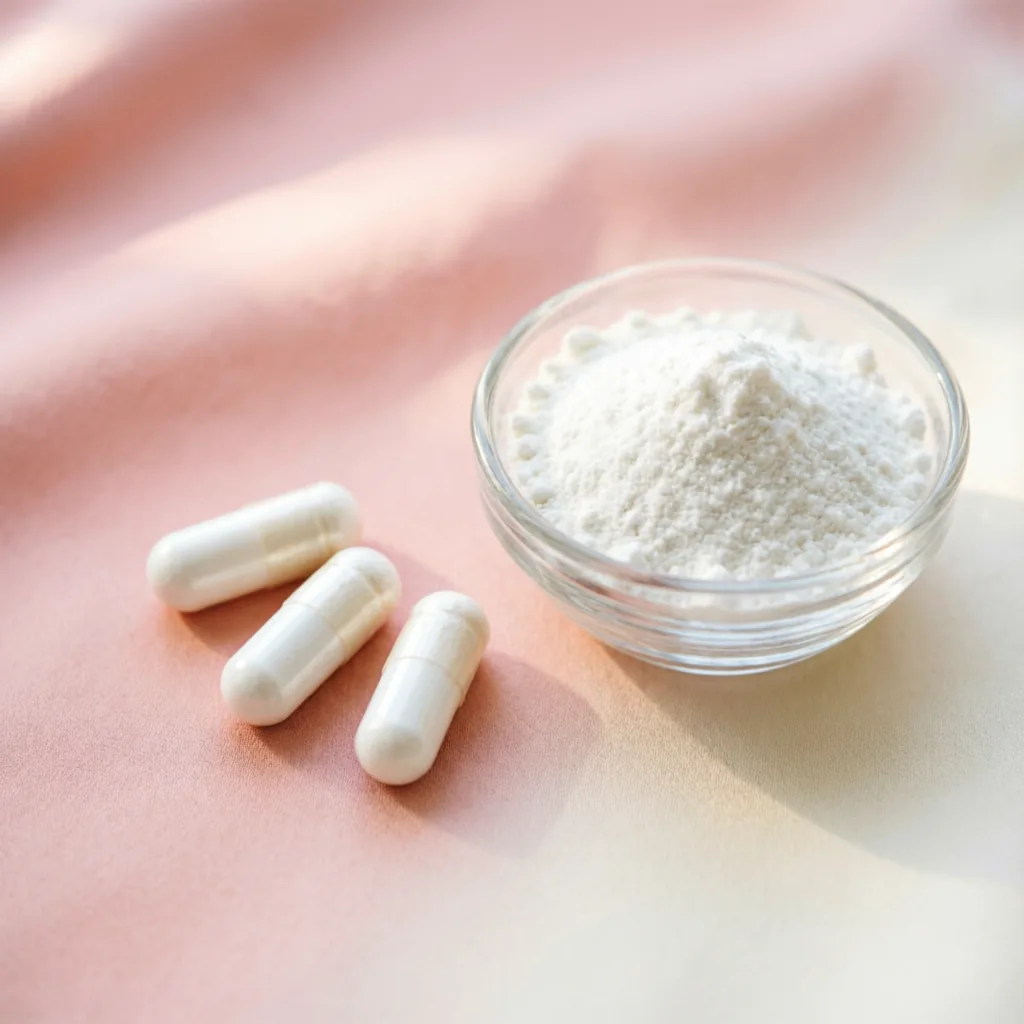 Beauty-from-within supplement combining GlcNAc collagen and hyaluronic acid