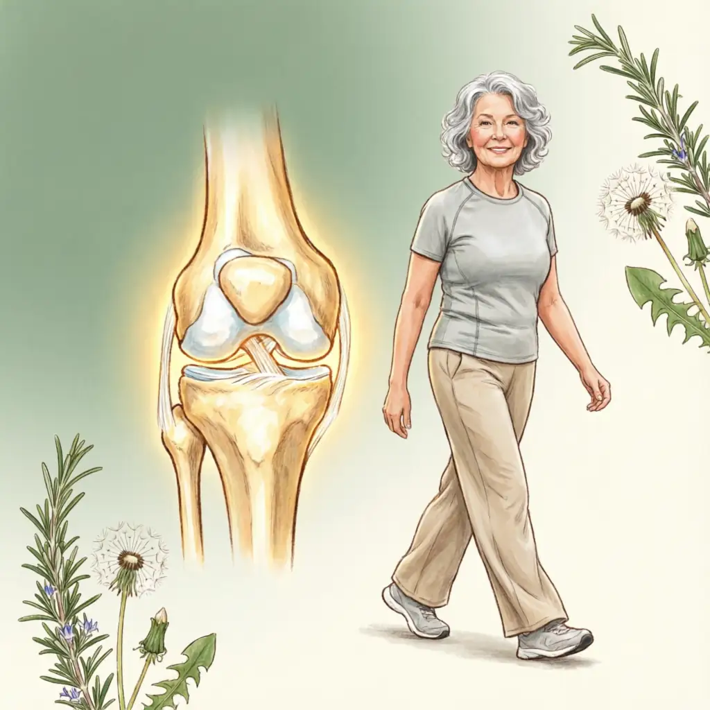 Healthy knee joint and active senior walking