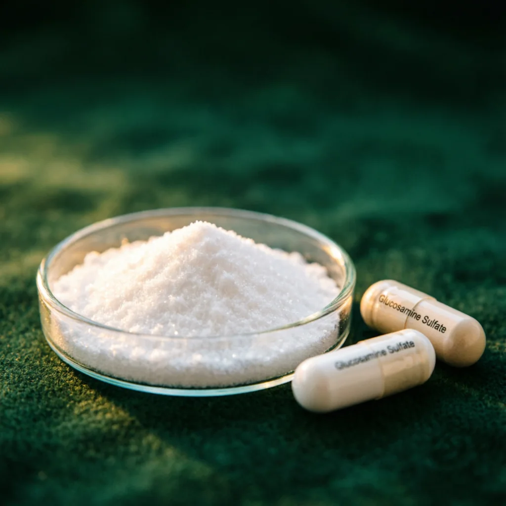 High-purity crystalline glucosamine powder with capsules